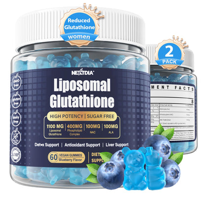 Nextdia Liposomal Glutathione Gummies Chews – 1100mg Liposomal, 98% Bioavailable + Vitamin C ALA NAC Milk Thistle – Vegan Liver Detox, 120 ct