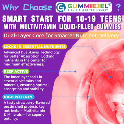Nextdia Multivitamin Gummies for Teens 12-19 Omega-3 Calcium Zinc