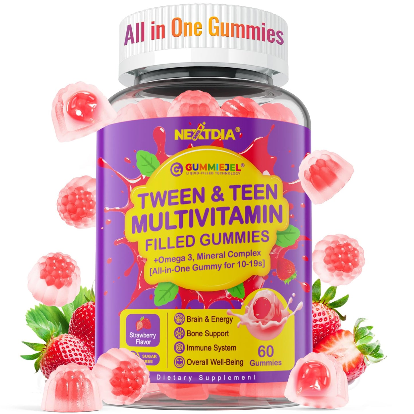 Nextdia Multivitamin Gummies for Teens 12-19 Omega-3 Calcium Zinc