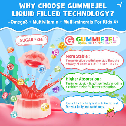 Nextdia Omega-3 Gummies for Kids – Multivitamin, Calcium, D3, K2, Zinc | Sugar Free