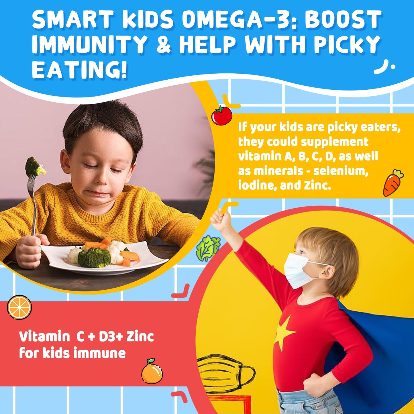 Nextdia Omega-3 Gummies for Kids – Multivitamin, Calcium, D3, K2, Zinc | Sugar Free