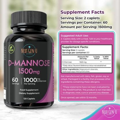 D Mannose 1500 mg – 120 Vegan Caplets | Urinary Health | NextGenU