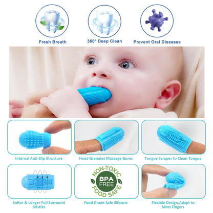 NFSVLB Finger Toothbrush Set – 4 Silicone Baby Brushes + 4 Storage Cases