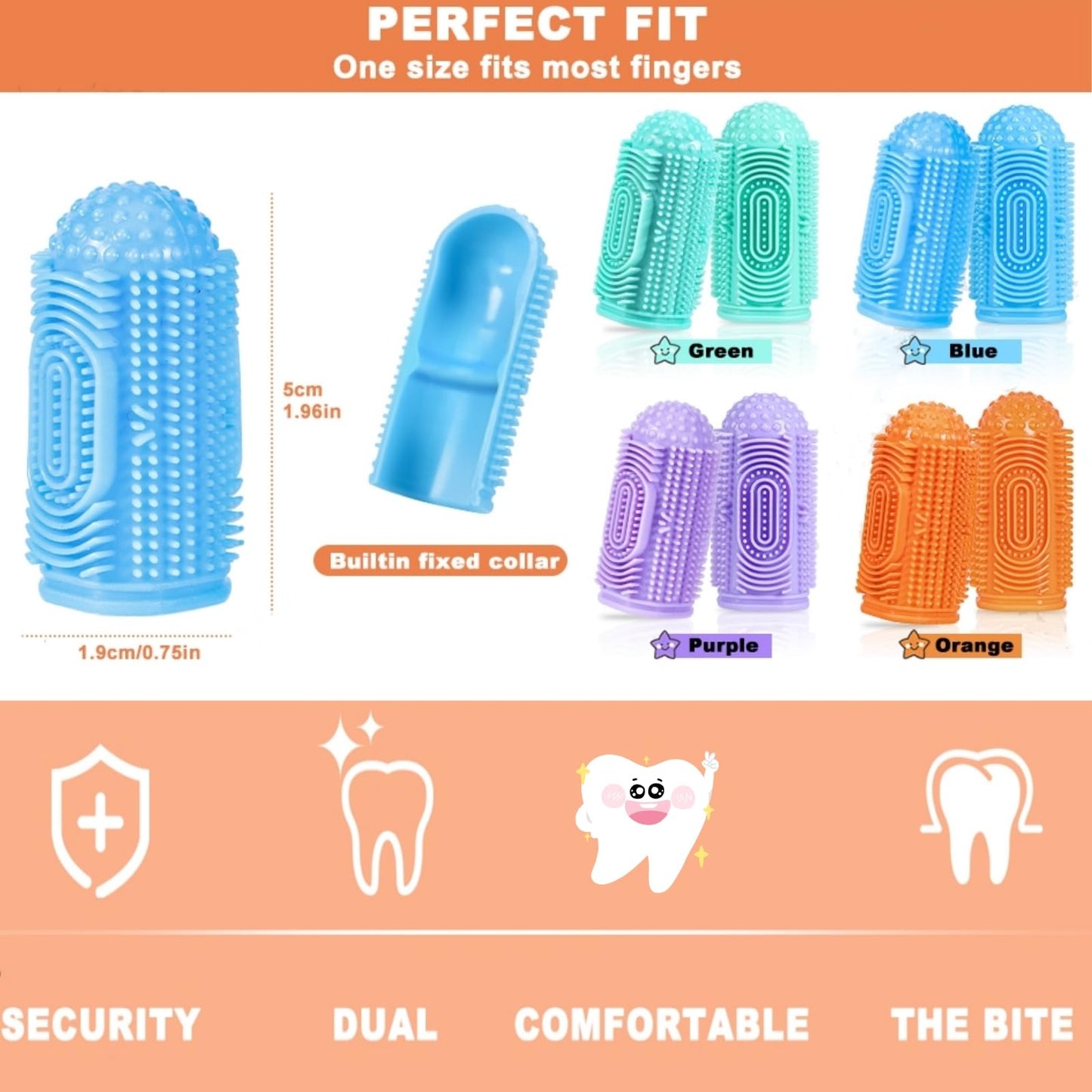 NFSVLB Finger Toothbrush Set – 4 Silicone Baby Brushes + 4 Storage Cases