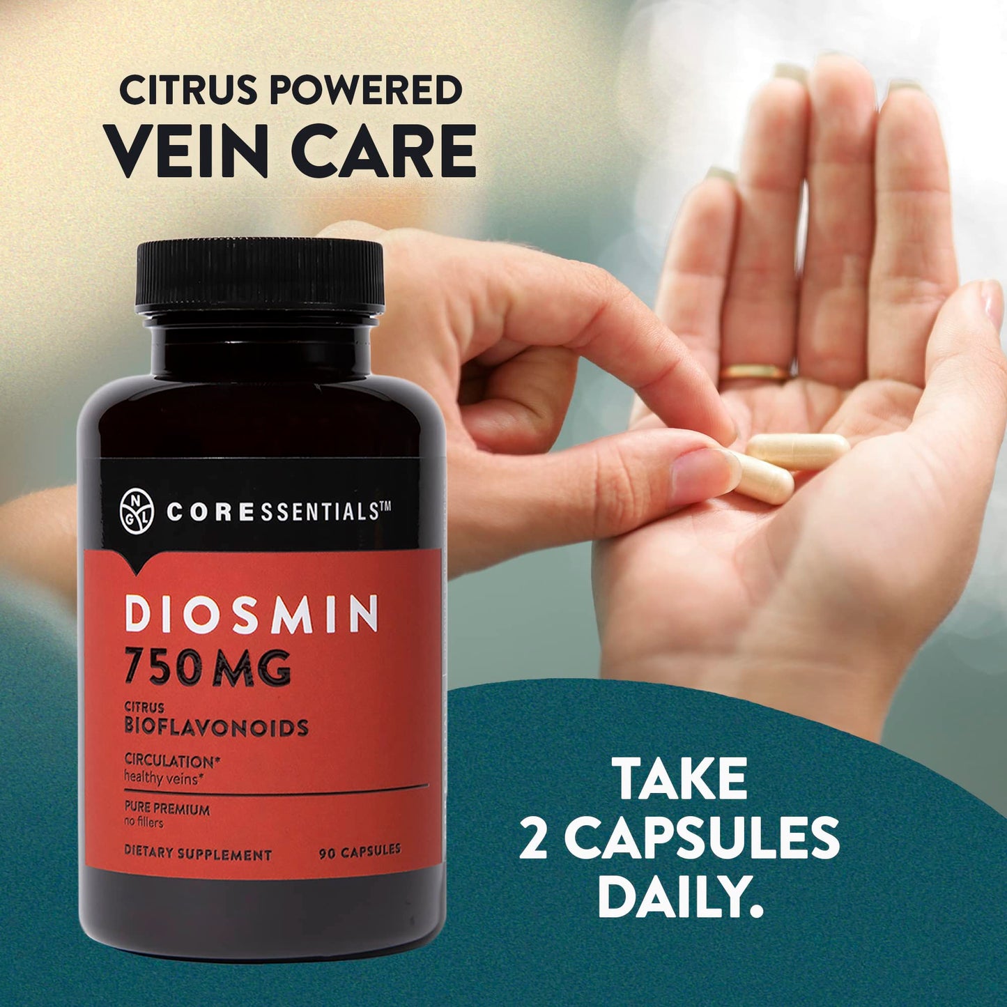 NGL Pure Diosmin 750 mg – Citrus Bioflavonoids for Blood Circulation & Leg Vein Health | 90 Capsules