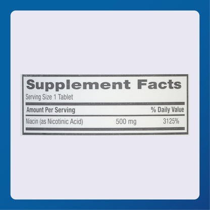 Major Niacin 500mg - Dietary Supplement | 100 Tablets