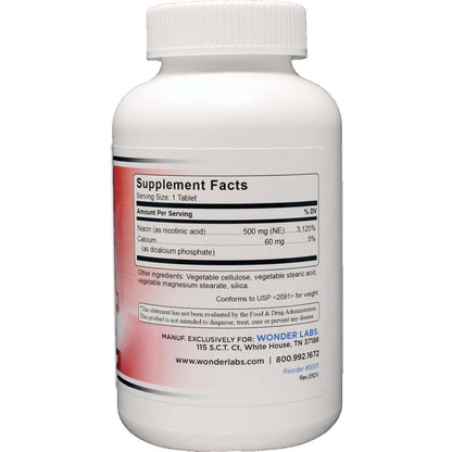 Wonder Laboratories Niacin Time Release 500 mg – 100 Tablets, Non-GMO & Gluten Free