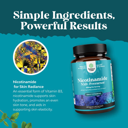 Vitamin B3 Niacinamide 500mg Capsules – Flush Free Niacinamide, Skin & Energy Support, 240 Count