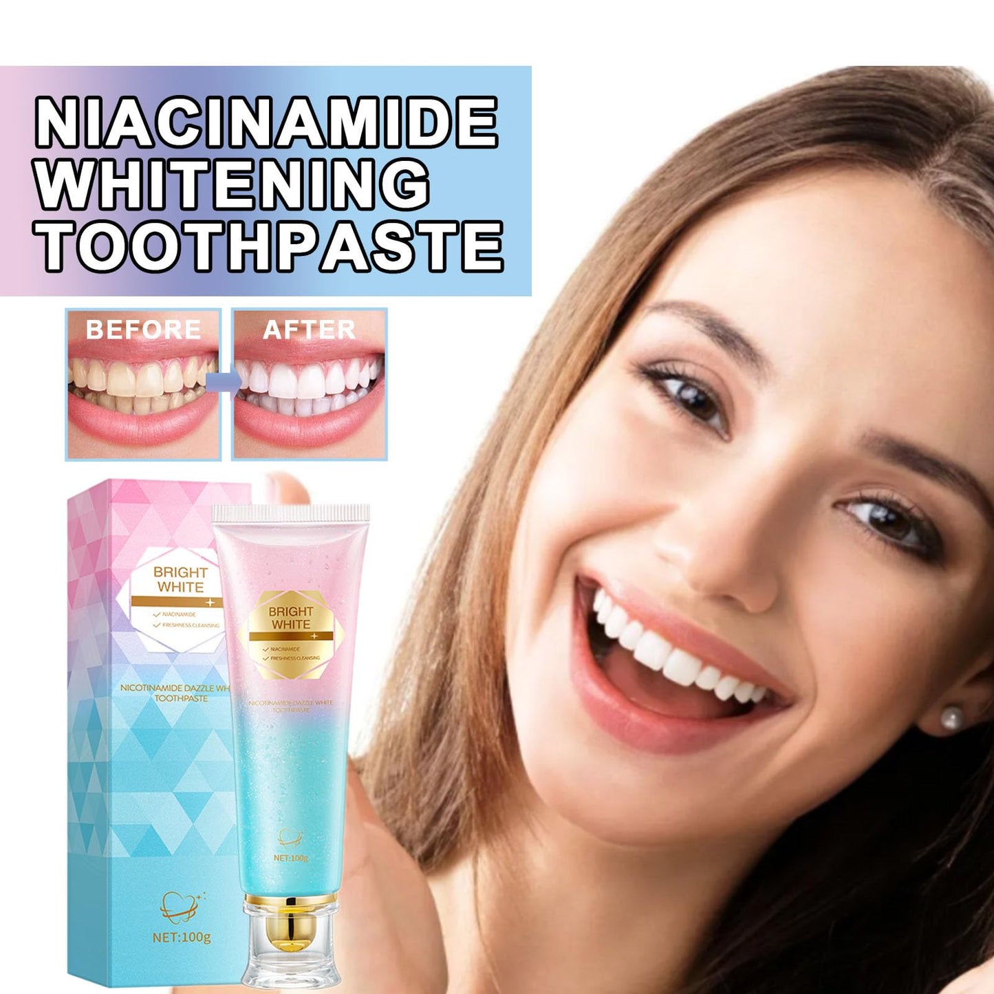Niacinamide Whitening Toothpaste – Deep Cleaning & Fresh Breath (1 Pcs)