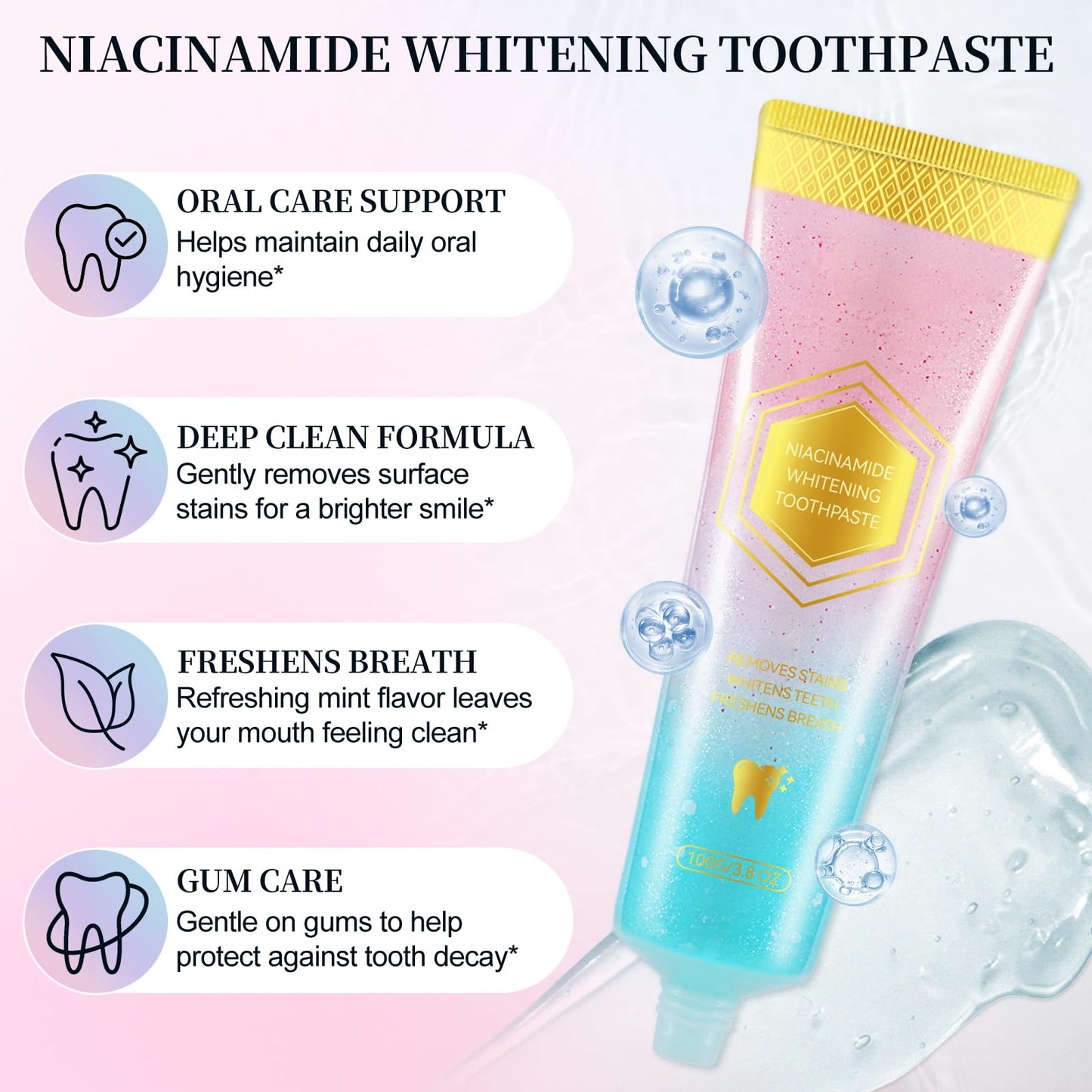 Niacinamide Whitening Toothpaste 100g – Fresh Breath, Stain Removal & Gum Care