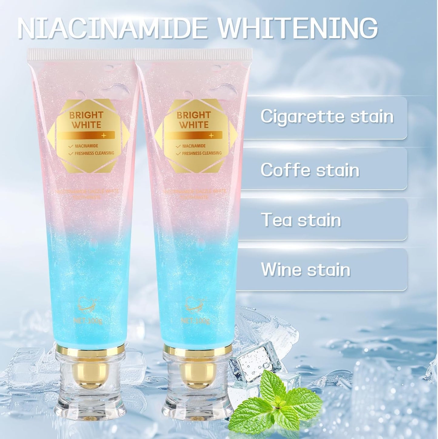 2PC Niacinamide Whitening Toothpaste – Gentle Mint, Fresh Breath & Stain Removal