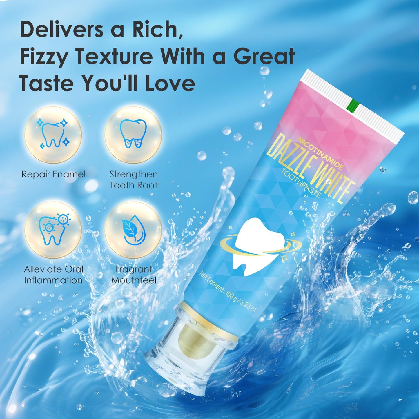 Niacinamide Whitening Toothpaste – Stain Removal, Fresh Breath, Gum Support – Bright White Formula with Nicotinamide – 2025 Upgrade 2pcs