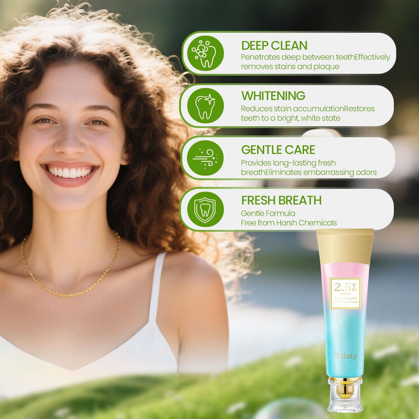 Niacinamide Whitening Toothpaste 2.5% – Gentle Stain Removal & Gum Health | Titoty