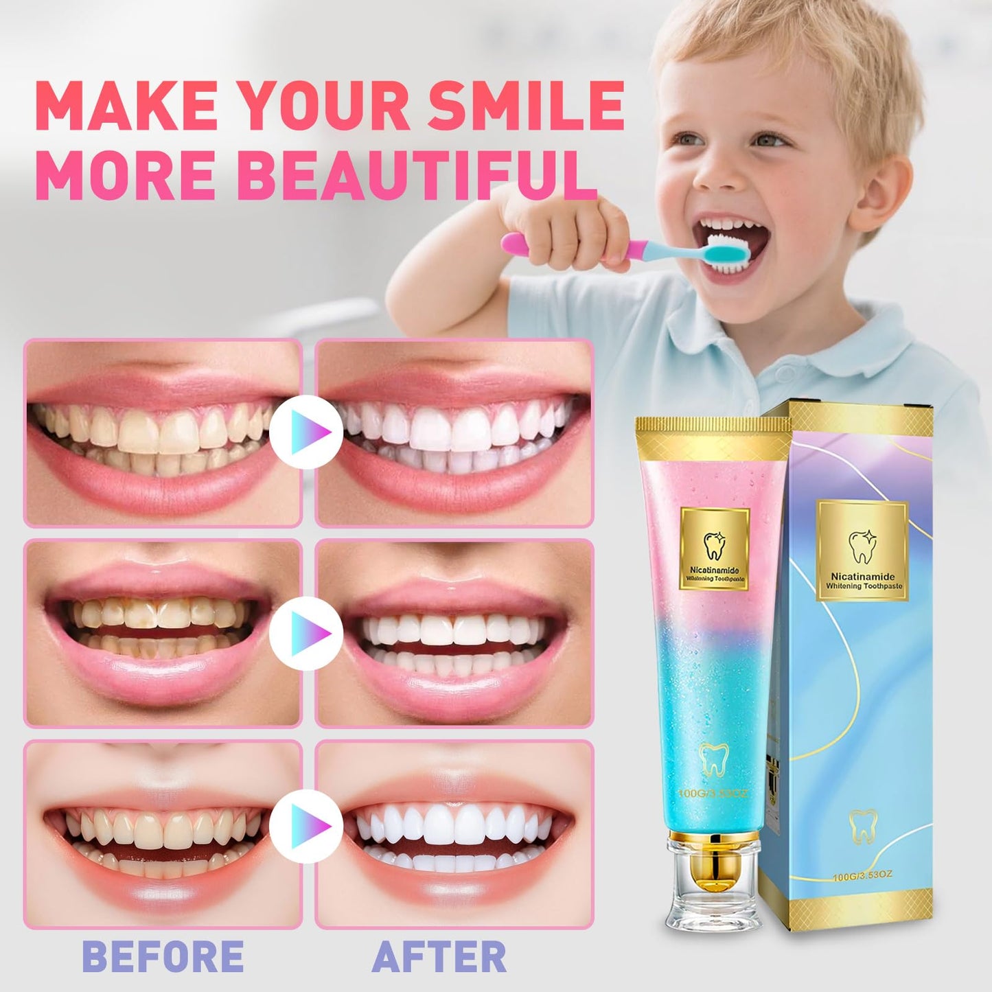 2Pcs Niacinamide Whitening Toothpaste – Bright White, Fresh Breath, Stain Removal