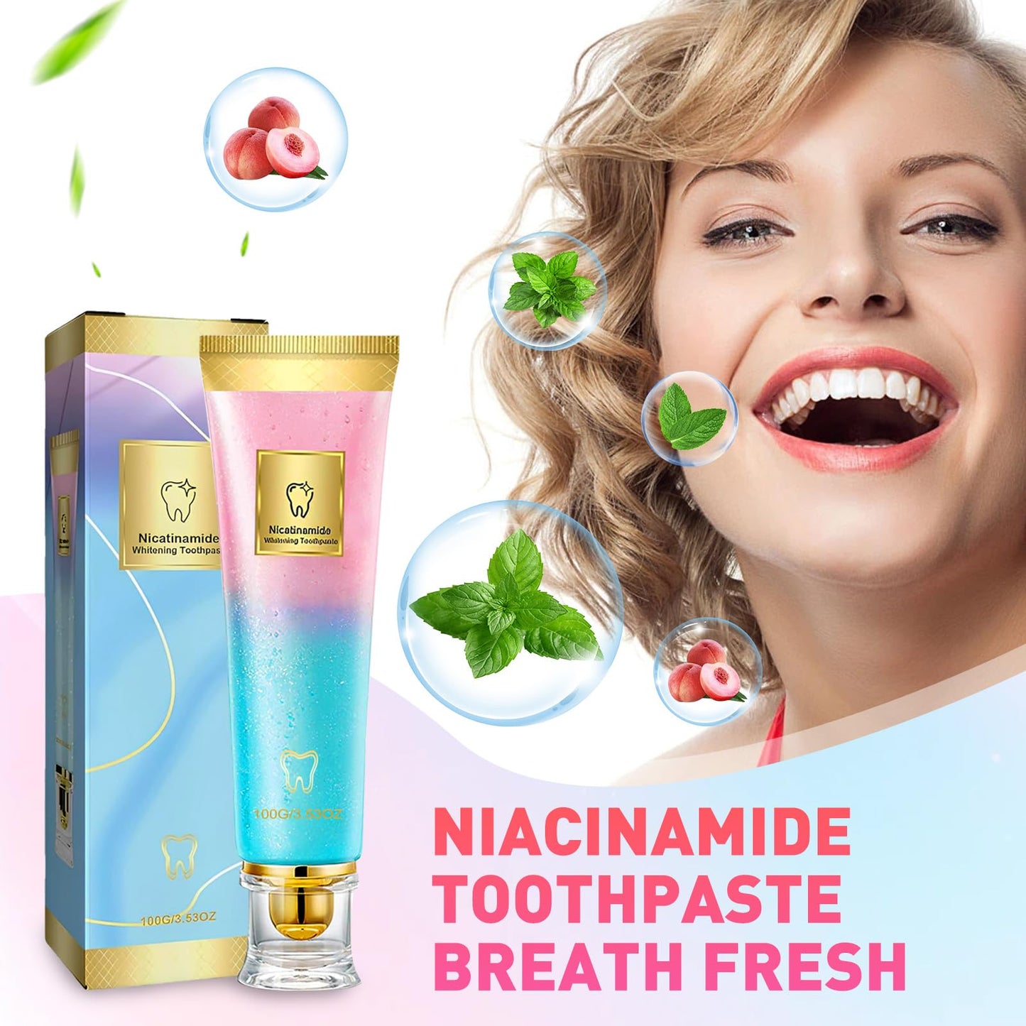 2Pcs Niacinamide Whitening Toothpaste – Bright White, Fresh Breath, Stain Removal