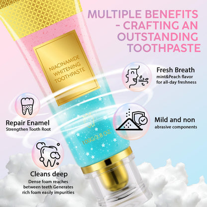 Niacinamide Whitening Toothpaste 2Pack - Gum Care Strengthen, Tooth Enamel, Prevent Cavities, Fresh Breath, Gentle & Non-lrritating, Fluoride-Free