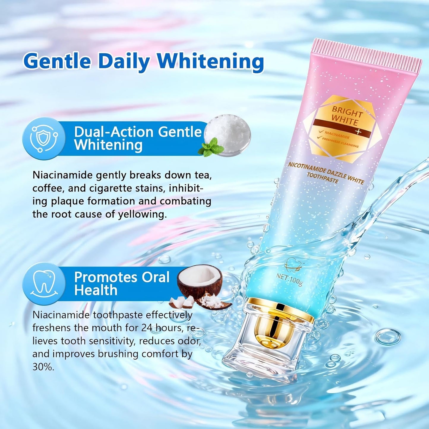 Niacinamide Whitening Toothpaste – Fluoride-Free for Sensitive Teeth | Kimralur Triple Whitening