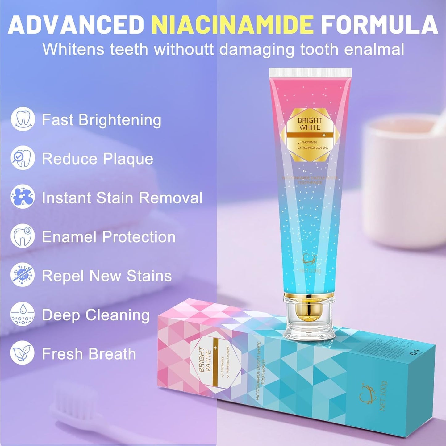 Niacinamide Whitening Toothpaste – Fluoride-Free for Sensitive Teeth | Kimralur Triple Whitening