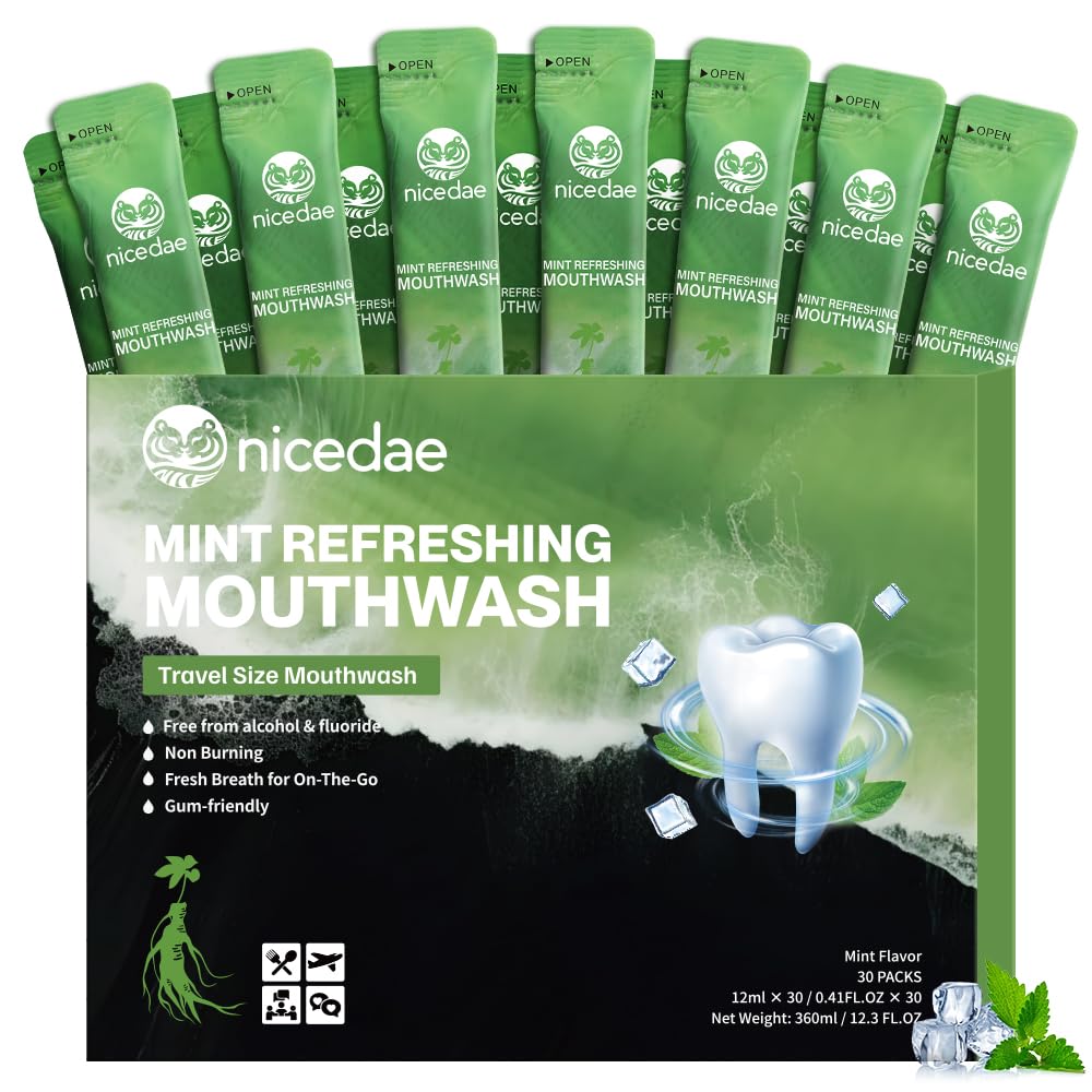 nicedae Travel Size Mouthwash – Alcohol-Free, Fluoride-Free, 30 Packets