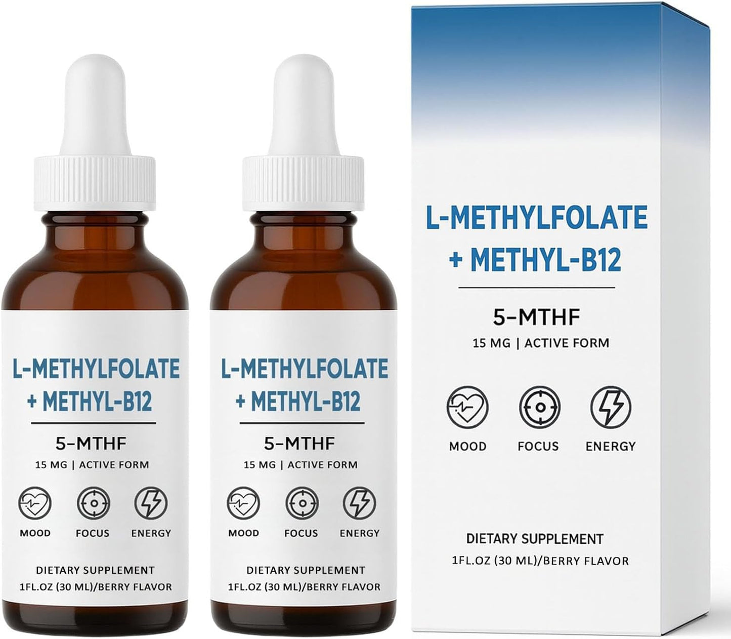 Nichalous L-Methylfolate 15mg + Methyl-B12 Sublingual 5-MTHF – Cognition, Mood & Wellness | Berry Flavor, Gluten Free, Non-GMO