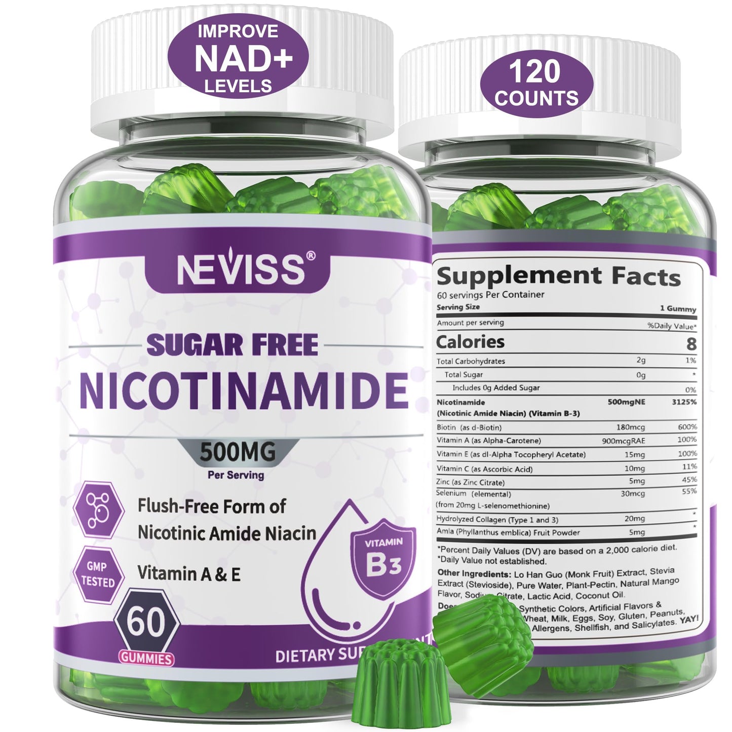 Sugar Free Nicotinamide 500mg Gummies – Flush-Free Vitamin B3 Niacinamide