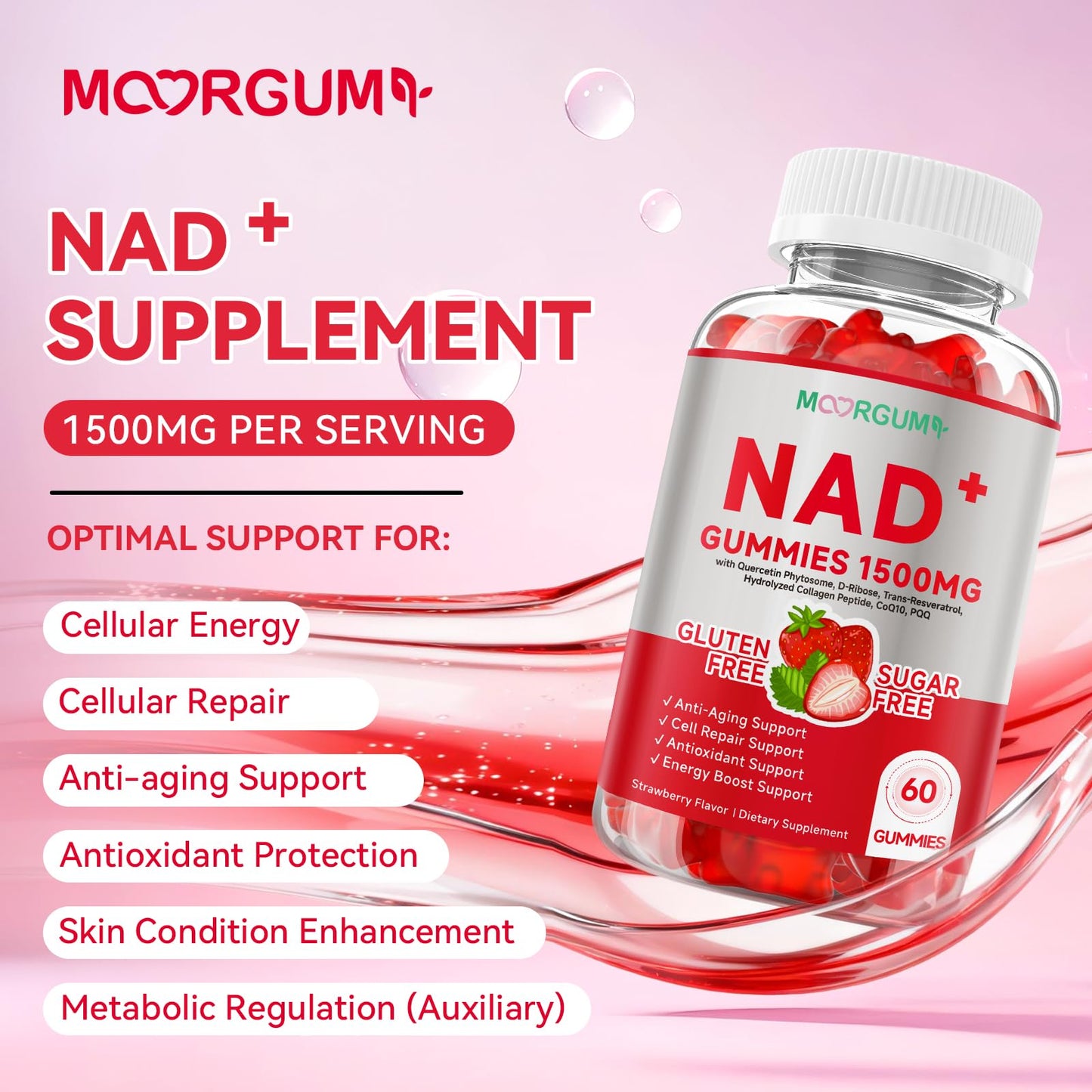 NR Collagen CoQ10 NAD+ Gummies - 1500mg per Serving, Energy & Anti-Aging | 120 Count