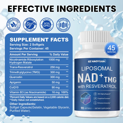 GZ HAOYUAN Liposomal NAD+ Supplement – Cellular Energy & Healthy Aging (90 Softgels)