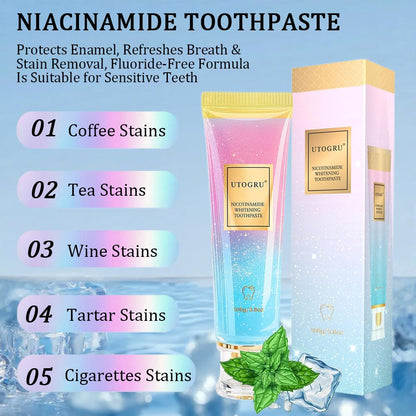 Nicotinamide Whitening Toothpaste - Enamel Protection, Fresh Breath & Stain Removal | Fluoride-Free for Sensitive Teeth (3.8oz/100g, 2P)