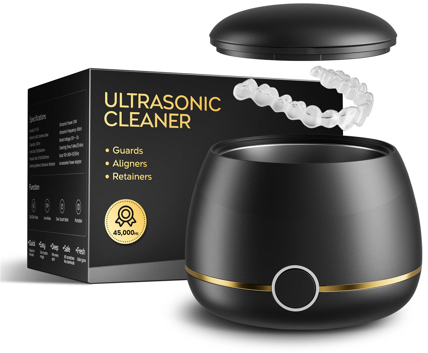 Nicwell 200ml Ultrasonic Retainer Cleaner — 45kHz Digital Timer Cleaning Pod