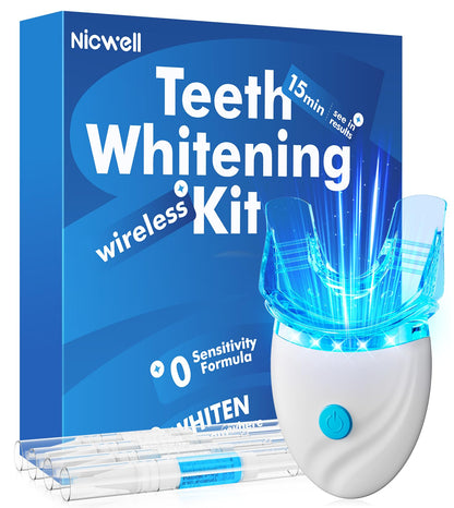 Teeth Whitening Kit for Sensitive Teeth – Nicwell LED Light, 35% Carbamide Peroxide, Desensitizing Pen + Travel Case