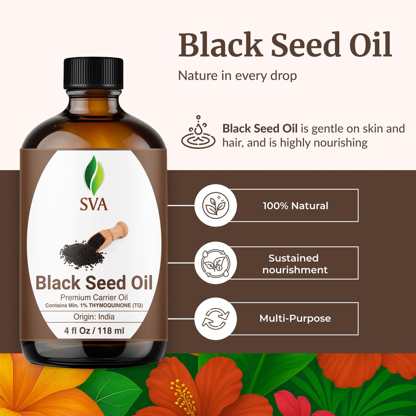 SVA Black Seed Oil - 4 Oz | Cold-Pressed Nigella Sativa Carrier Oil with Dropper