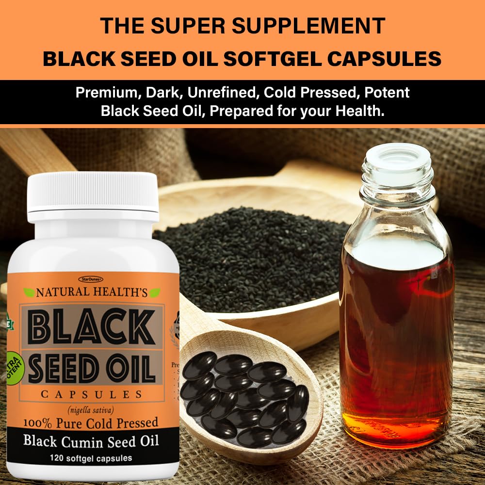 Pure Black Seed Oil Capsules 1000mg - 120 Softgels | Cold Pressed & Non-GMO