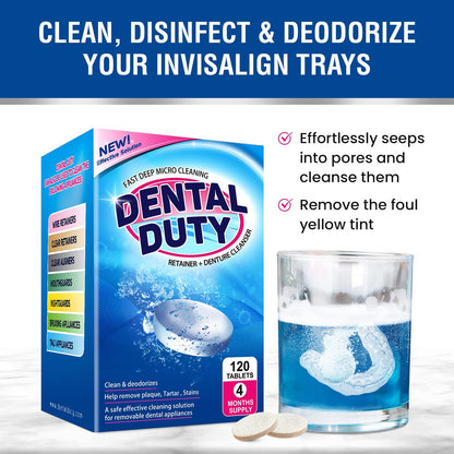120 Units Retainer & Denture Cleaning Tablets – Minty Cleaner for Aligners & Mouthguards