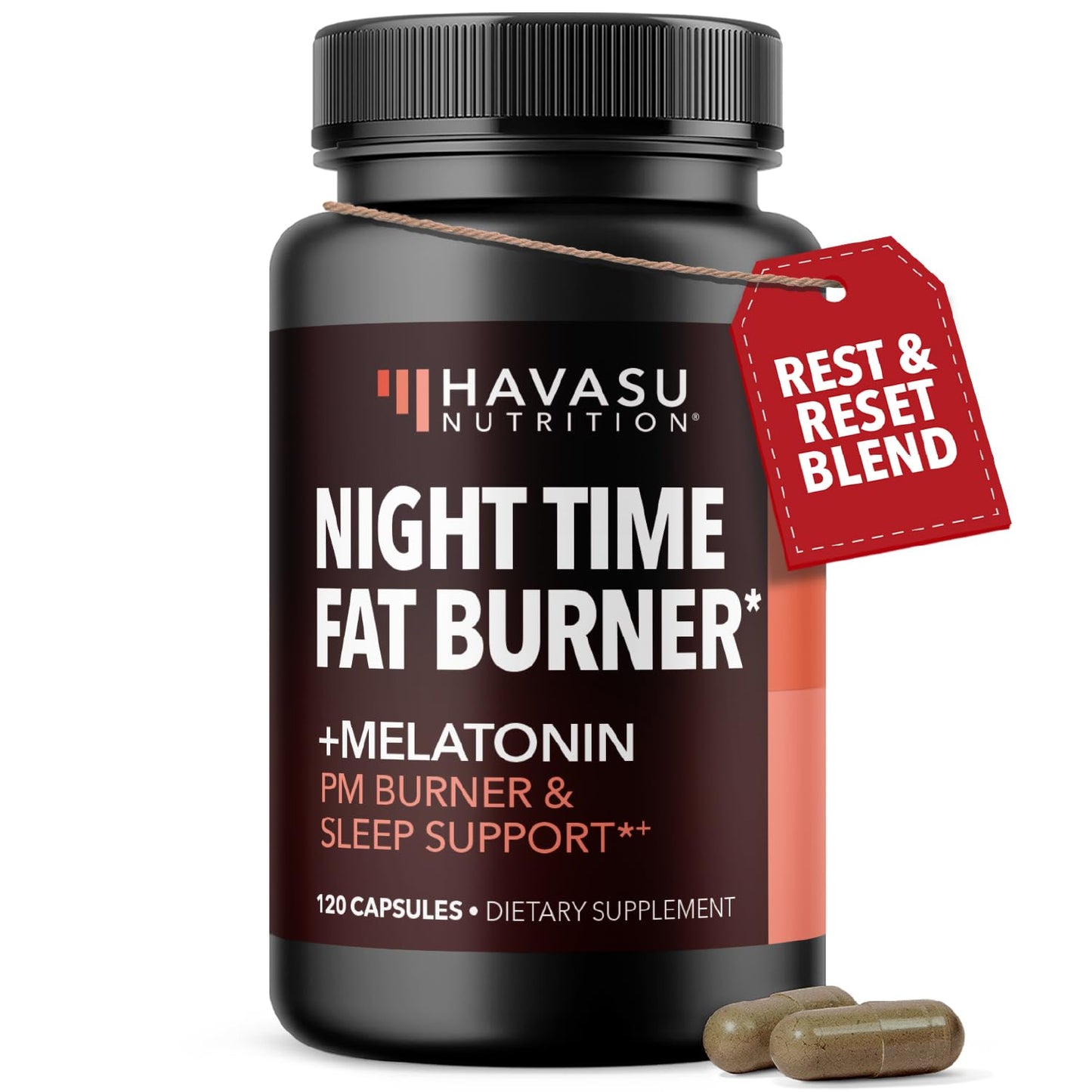 Night Time Fat Burner Metabolism Booster — Appetite Suppressant, 120 Pills