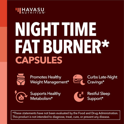Night Time Fat Burner Metabolism Booster — Appetite Suppressant, 120 Pills