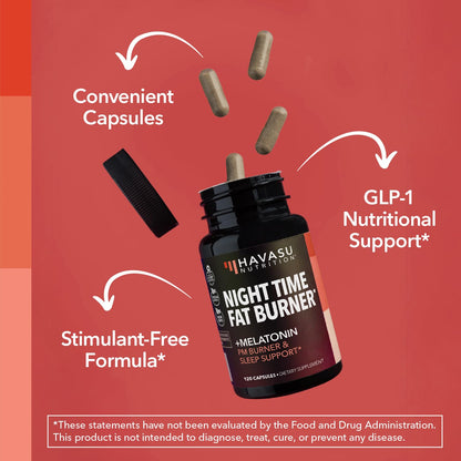 Night Time Fat Burner Metabolism Booster — Appetite Suppressant, 120 Pills