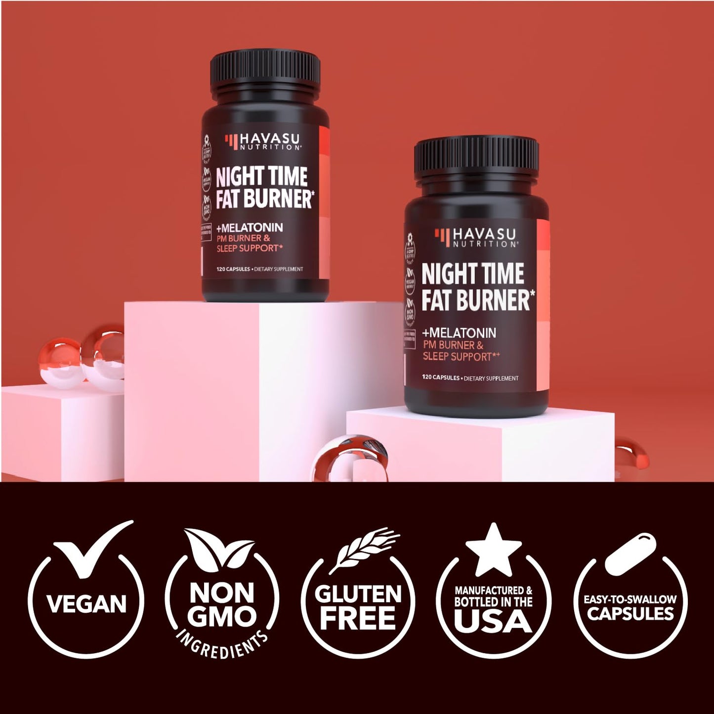 Night Time Fat Burner Metabolism Booster — Appetite Suppressant, 120 Pills