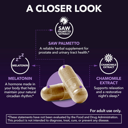 Saw Palmetto PM with Melatonin 3mg – Night Time Prostate & Sleep Support