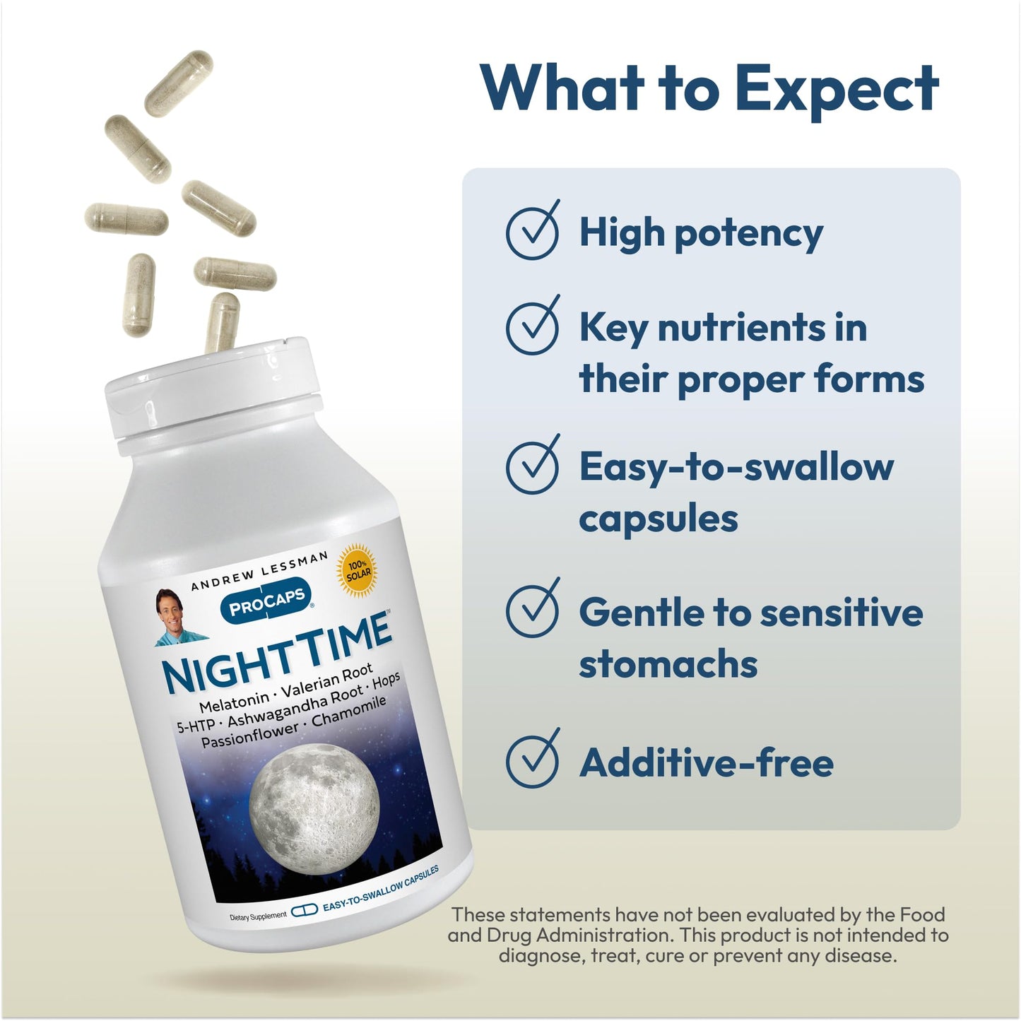 ANDREW LESSMAN NightTime 60 Capsules – Melatonin 3mg, Valerian, Ashwagandha, Passionflower, Hops & Chamomile