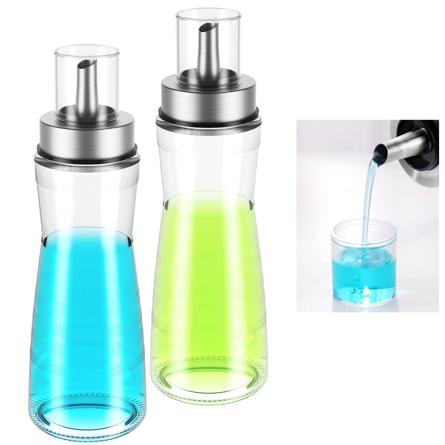 NiHome 2-Pack 10oz Leakproof Glass Mouthwash Dispensers – Easy Pour, Built-in Cup & Dust Cover