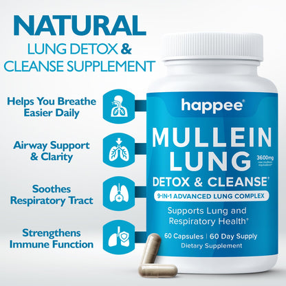 Mullein Leaf Extract for Lung Detox & Cleanse – 60 Capsules | 9-in-1 Lung Health