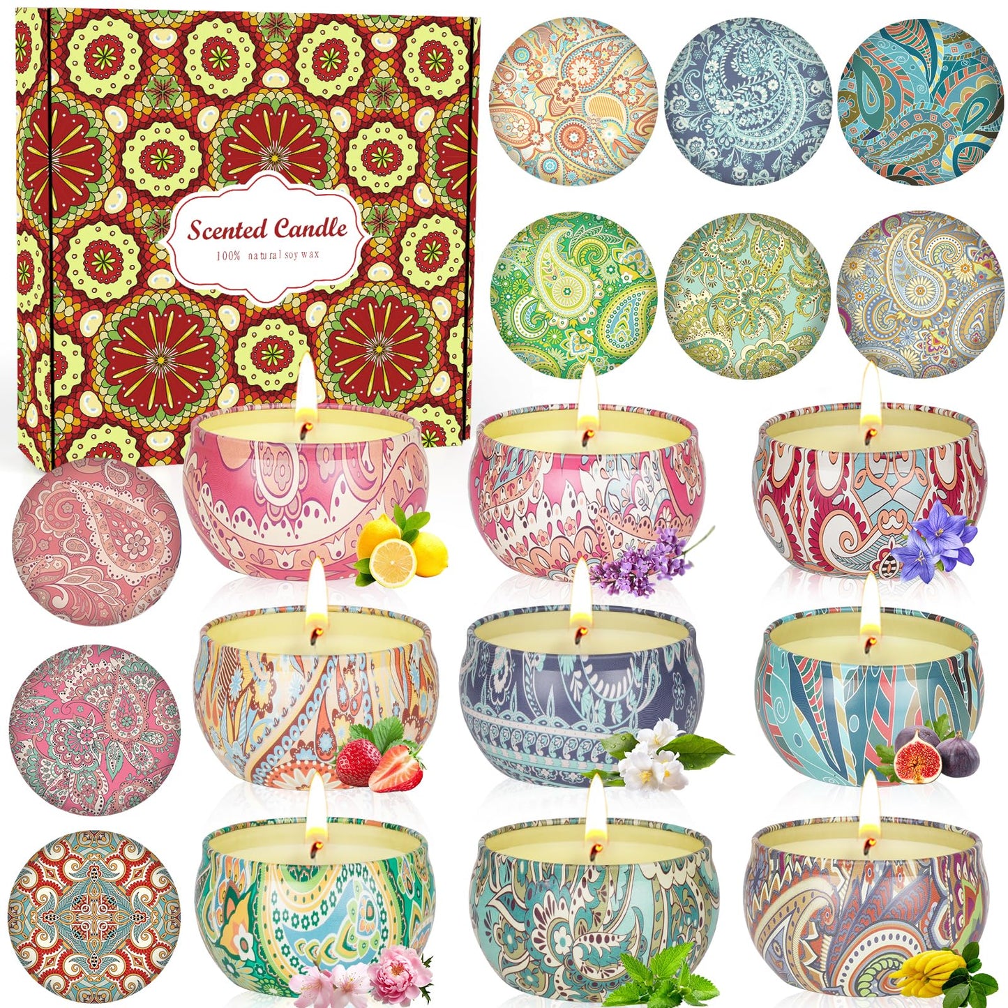 9 Pack 22.5oz Scented Candles Gift Set for Women | 140-160h Soy Wax Aromatherapy