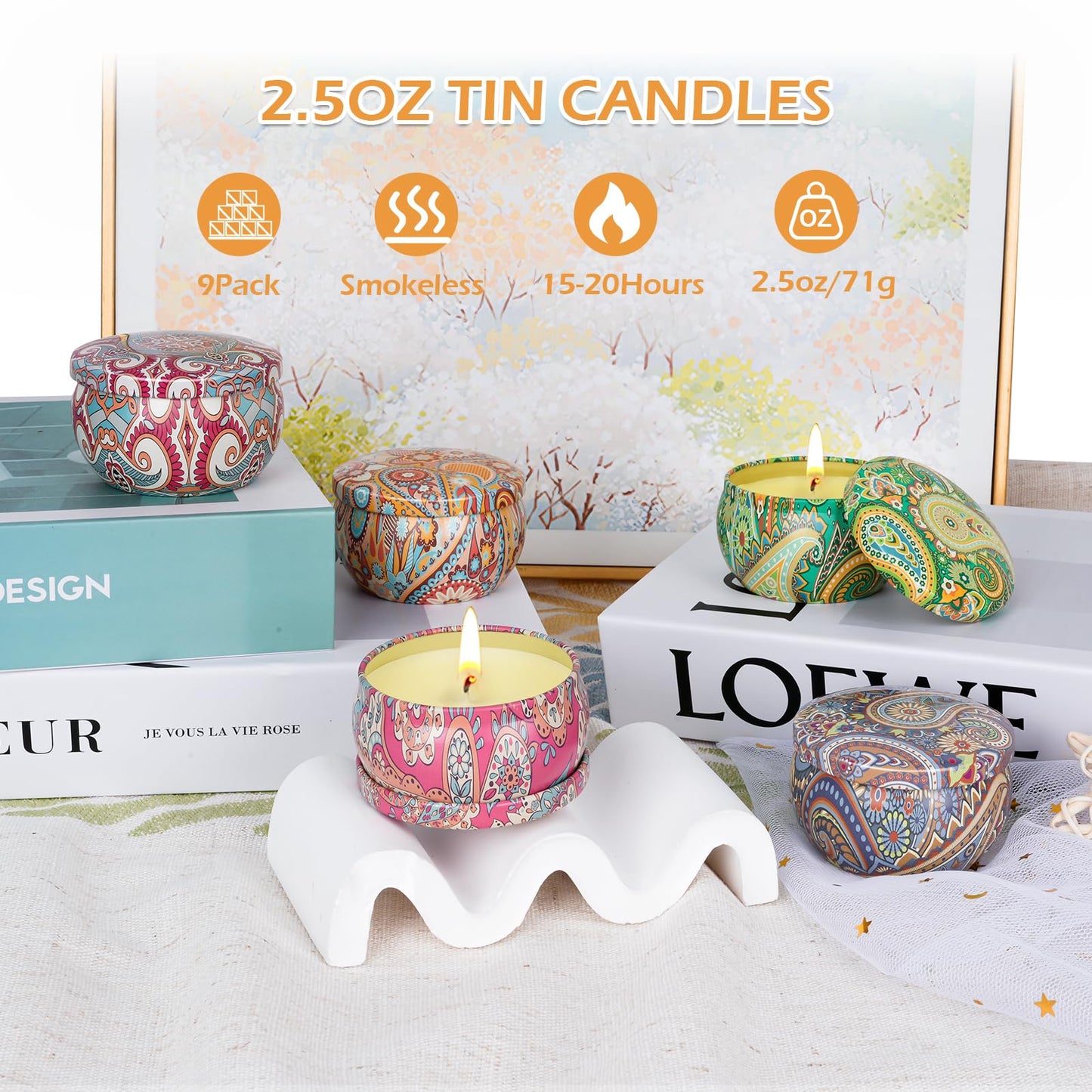 9 Pack 22.5oz Scented Candles Gift Set for Women | 140-160h Soy Wax Aromatherapy