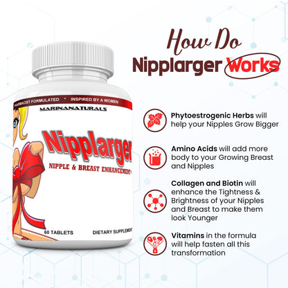 MARINANATURALS Nipplarger Nipple Enlargement & Breast Enlargement - 60 Tablets, Skin Tightening
