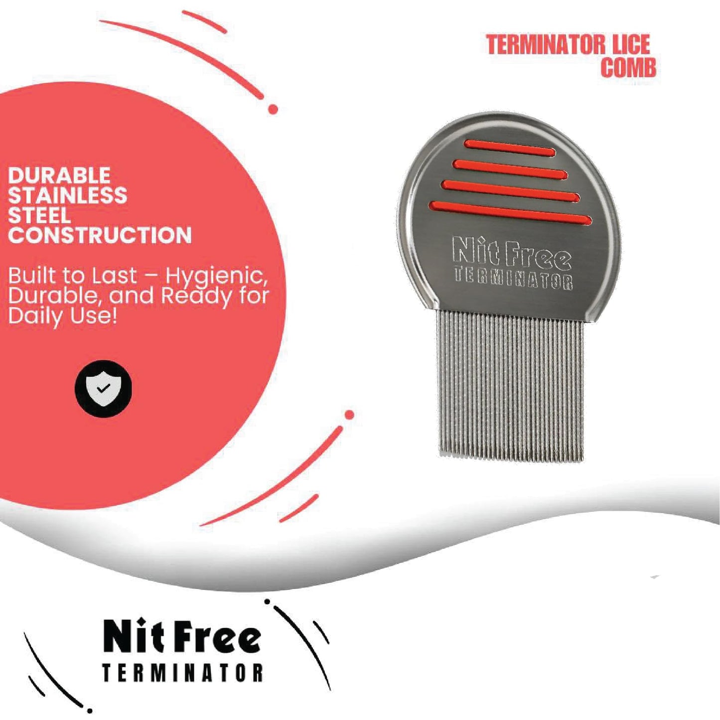 Nit Free Terminator Lice Comb - Professional Stainless Steel Lice Treatment Comb (Color May Vary) Pack of 1