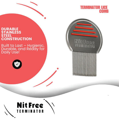 Nit Free Terminator Lice Comb - Professional Stainless Steel Lice Treatment Comb (Color May Vary) Pack of 1