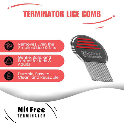 Nit Free Terminator Lice Comb - Professional Stainless Steel Lice Treatment Comb (Color May Vary) Pack of 1