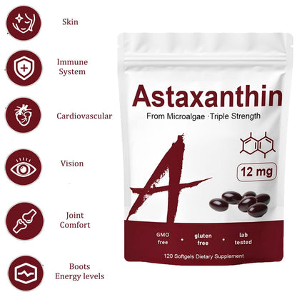 Nitidissima Astaxanthin 12mg – Organic Antioxidant for Skin, Eyes, Joints | 120 Softgels