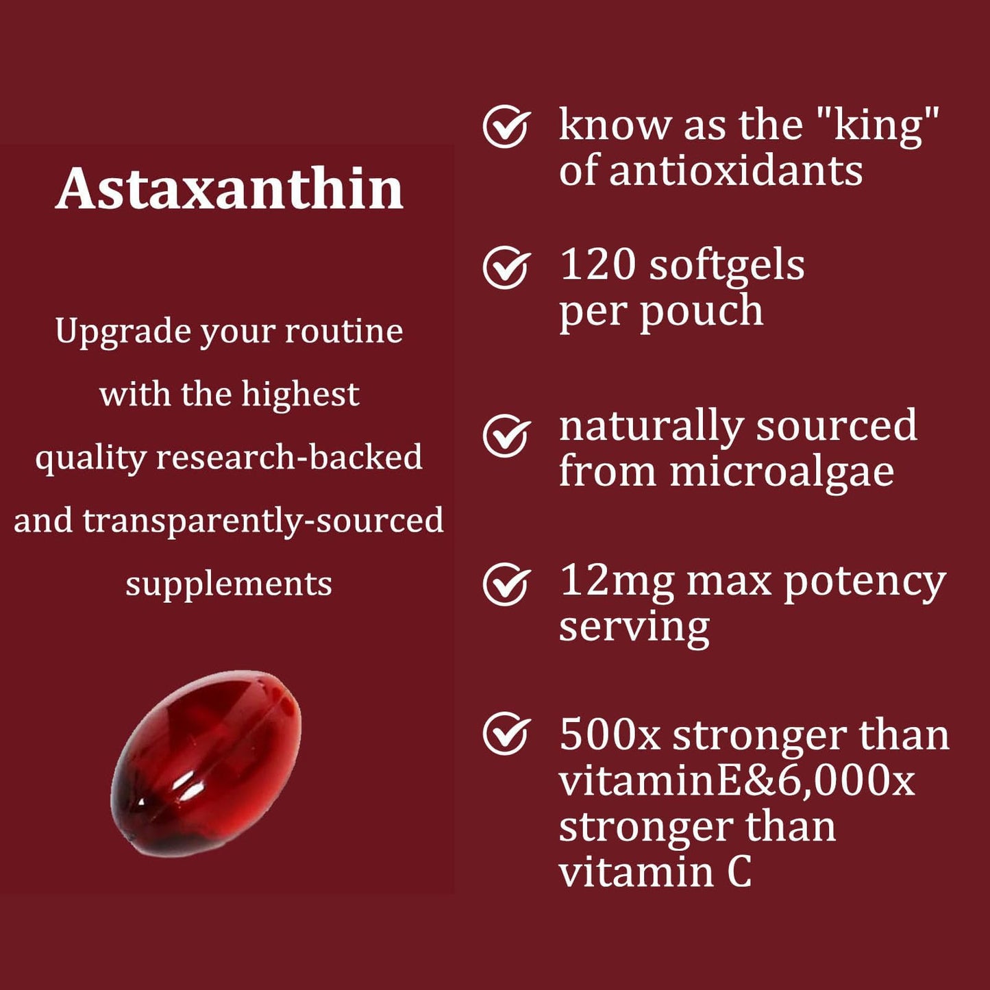 Nitidissima Astaxanthin 12mg – Organic Antioxidant for Skin, Eyes, Joints | 120 Softgels
