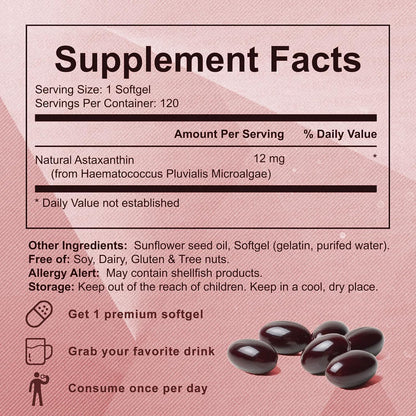 Nitidissima Astaxanthin 12mg – Organic Antioxidant for Skin, Eyes, Joints | 120 Softgels